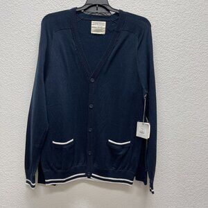 Five Four Nick Wooster Mens Large Varsity Cardigan Blue V-Neck Button Pocket NWT